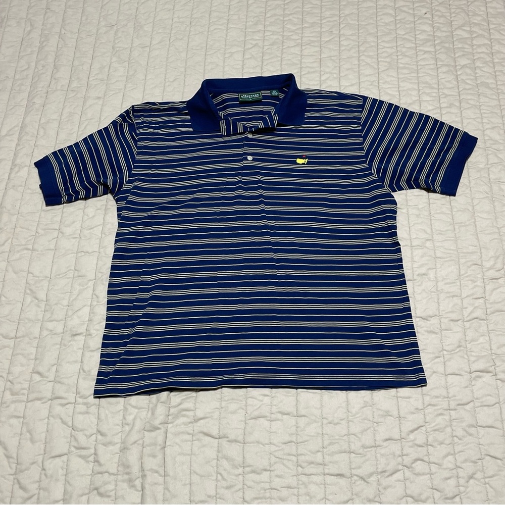 Masters Collection Cotton Shirt Mens XL Blue Short Sleeve  Golf Polo Striped